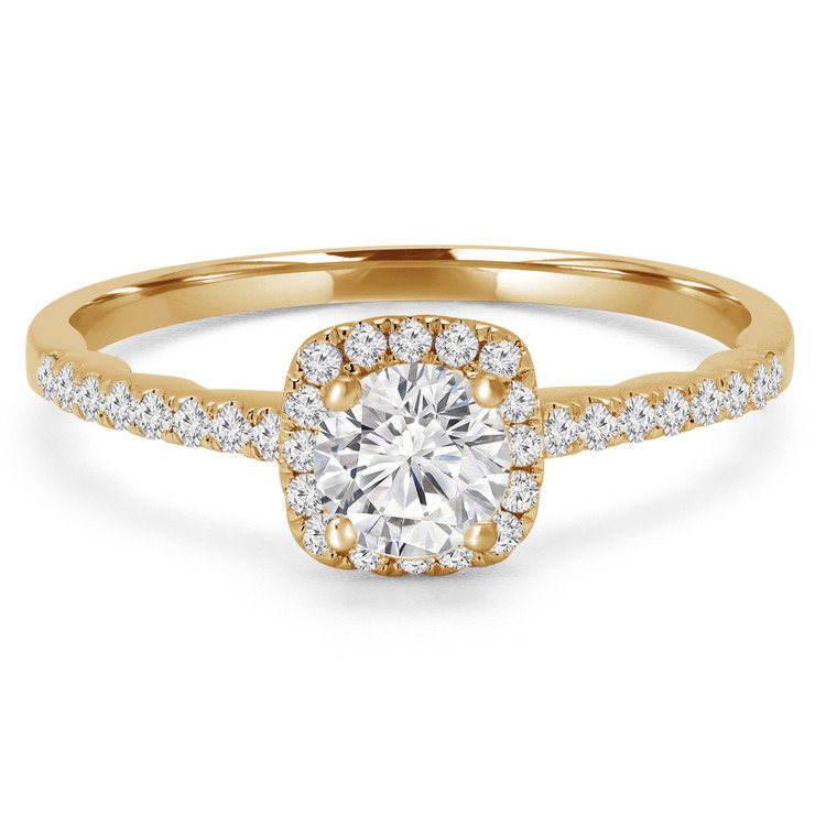 1/2 CTW Round Diamond Cushion Halo Engagement Ring in 14K Yellow Gold with Accents (MD200292)