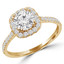 9/10 CTW Round Diamond Cushion Double Prong Halo Engagement Ring in 14K Yellow Gold with Accents (MD200297)