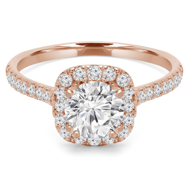 1 CTW Round Diamond Cushion Double Prong Halo Engagement Ring in 14K Rose Gold with Accents (MD200298)