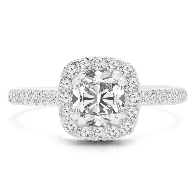 1 CTW Cushion Diamond Cushion Double Prong Halo Engagement Ring in 14K White Gold with Accents (MD200316)