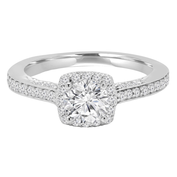 4/5 CTW Round Diamond Vintage Cushion Halo Engagement Ring in 14K White Gold with Accents (MD200335)