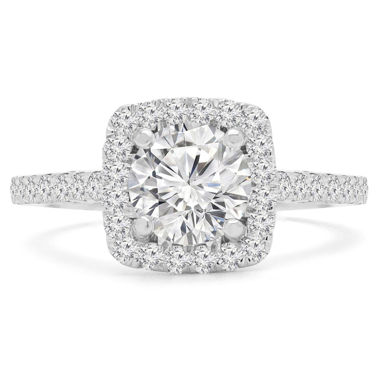 1 3/8 CTW Round Diamond Cushion Halo Engagement Ring in 14K White Gold with Accents (MD200359)
