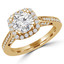 9/10 CTW Round Diamond Cushion Double Prong Halo Engagement Ring in 14K Yellow Gold with Accents (MD200369)