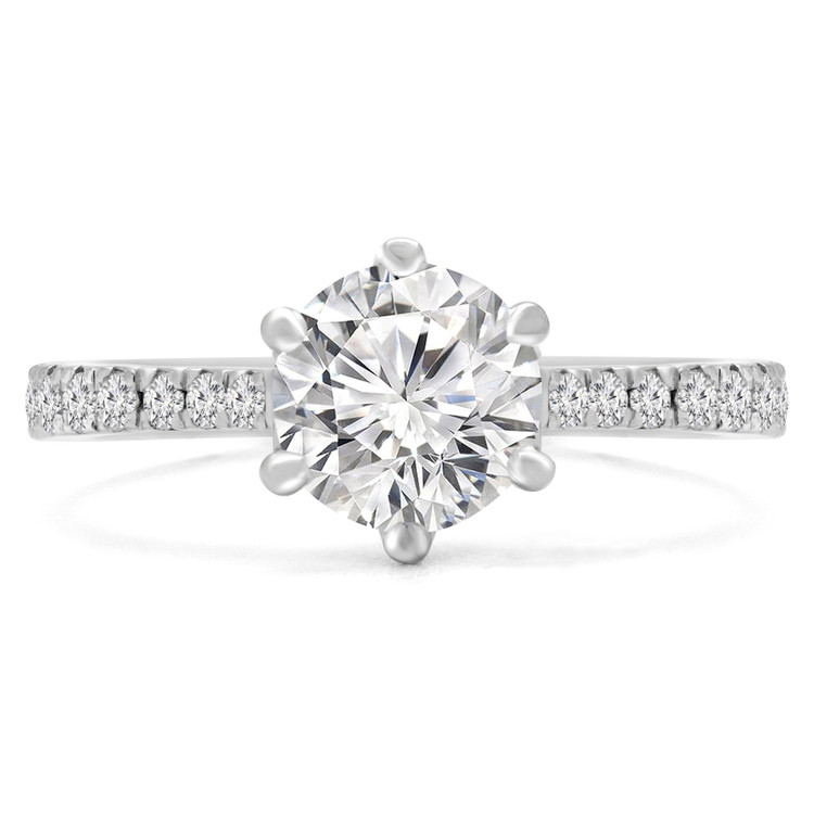 1 1/4 CTW Round Diamond 6-Prong Tapered Solitaire with Accents Engagement Ring in 14K White Gold (MD200384)