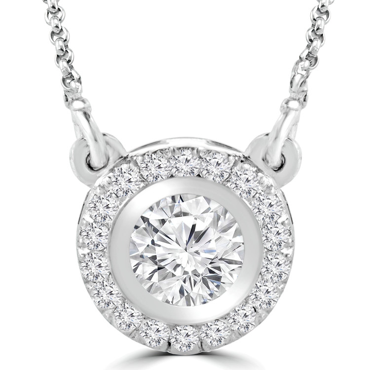 3/5 CTW Round Diamond Halo Pendant Necklace in 14K White Gold (MD200415)
