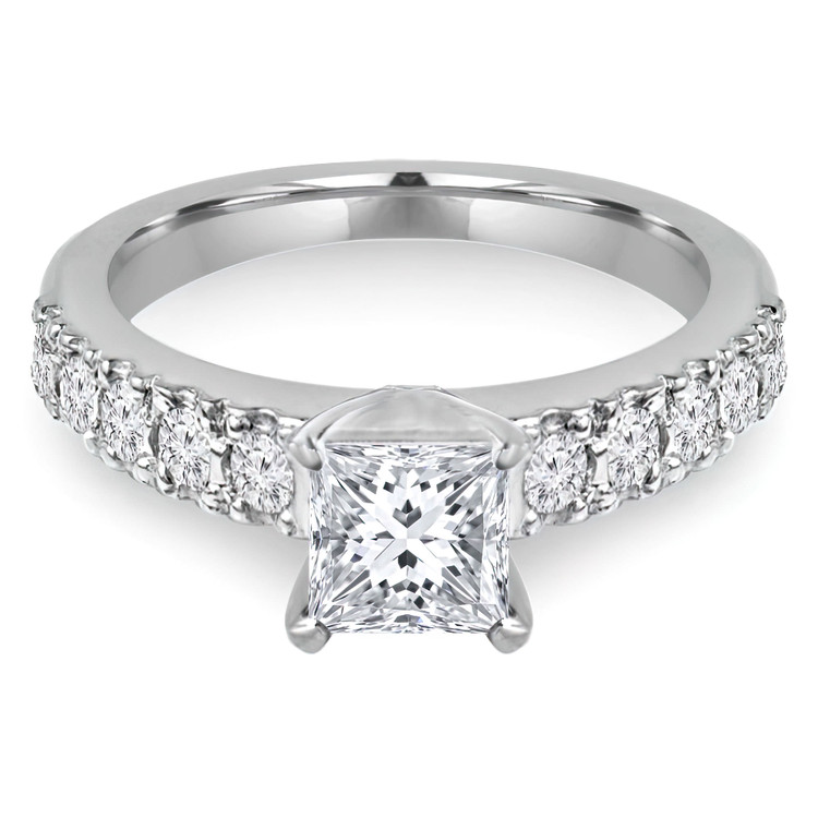 1 2/5 CTW Princess Diamond Solitaire with Accents Engagement Ring in 14K White Gold (MD200427)