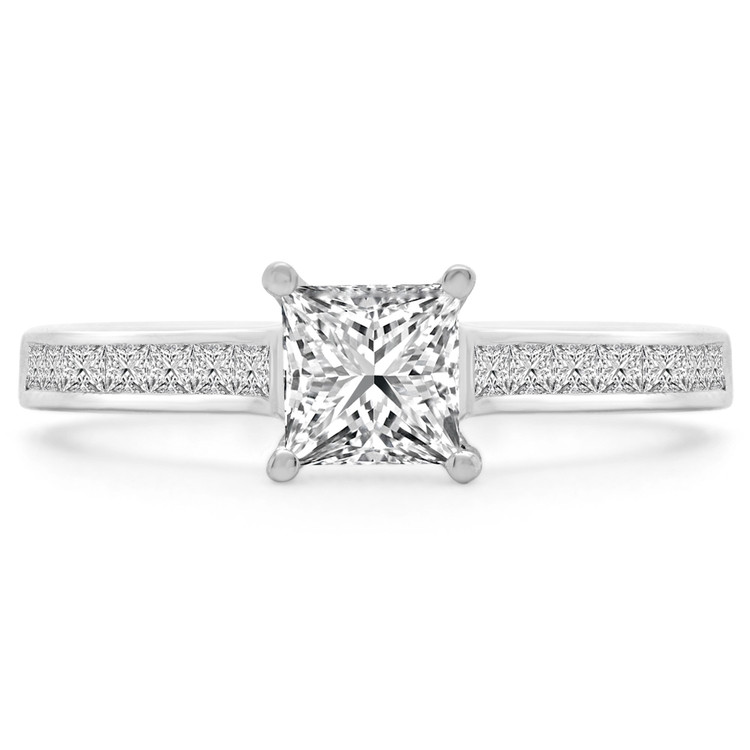 1 2/5 CTW Princess Diamond Solitaire with Accents Engagement Ring in 14K White Gold (MD200435)