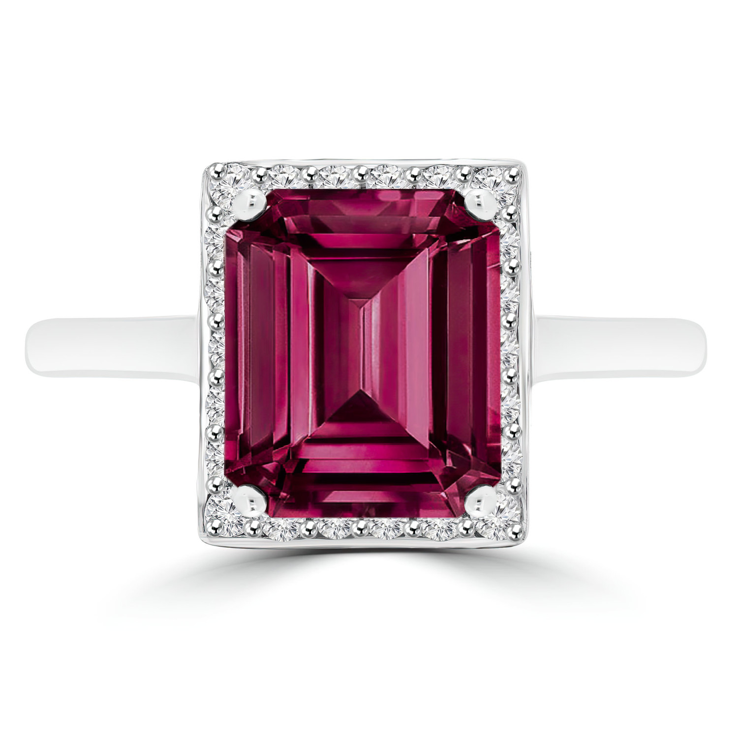 2 2/5 CTW Emerald Pink Tourmaline Princess Halo Cocktail Engagement Ring in 14K White Gold with Accents (MD200443)
