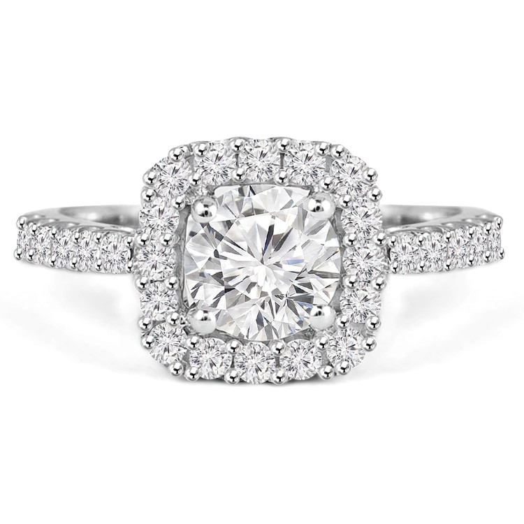 1 5/8 CTW Round Diamond Cushion Halo Engagement Ring in 14K White Gold with Accents (MD200456)
