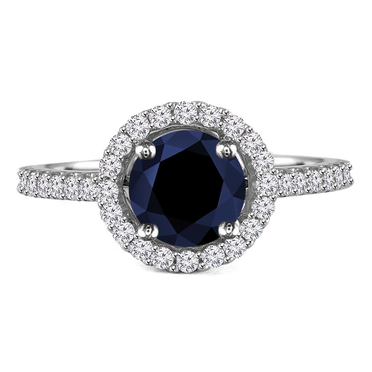 2 1/3 CTW Round Blue Sapphire Halo Cocktail Engagement Ring in 14K White Gold with Accents (MD200477)