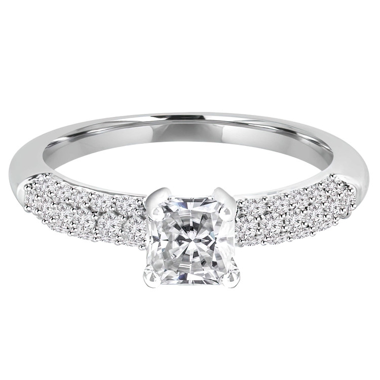 3/4 CTW Radiant Diamond Three-Row Solitaire with Accents Engagement Ring in 14K White Gold (MD200503)