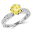 9/10 CTW Round Yellow Diamond 6-Prong Vintage Solitaire with Accents Engagement Ring in 14K White Gold (MD200506)