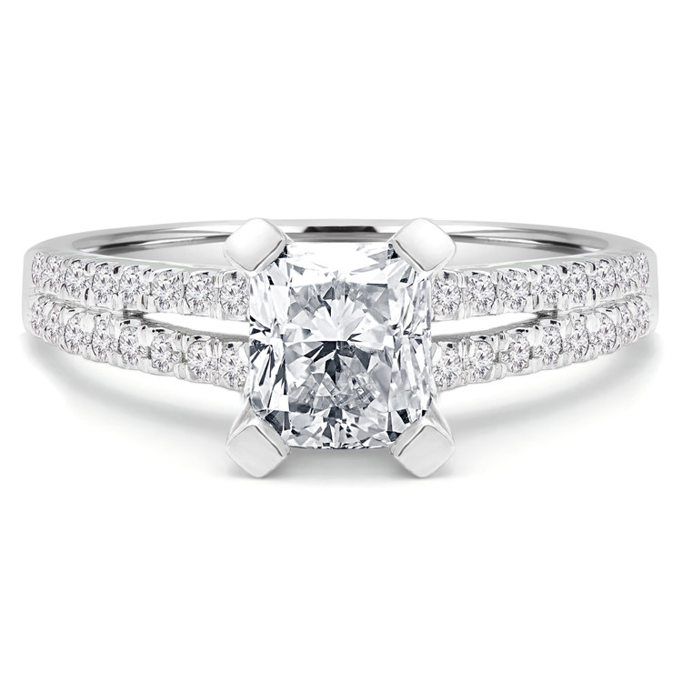 1 1/3 CTW Radiant Diamond Two-Row Solitaire with Accents Engagement Ring in 14K White Gold (MD200509)