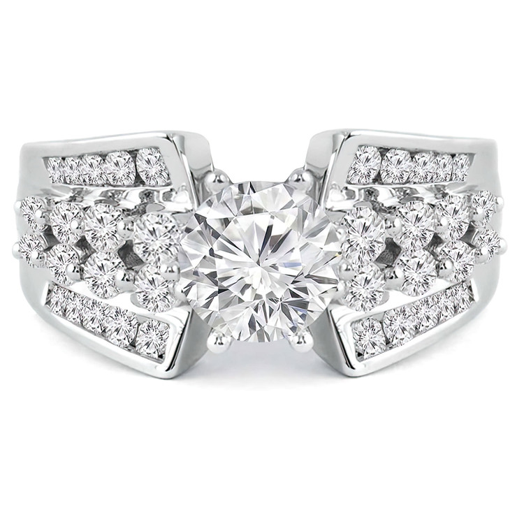 1 4/5 CTW Round Diamond Four-Row Solitaire with Accents Engagement Ring in 14K White Gold (MD200510)