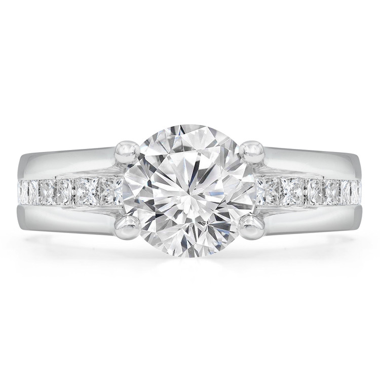 1 7/8 CTW Round Diamond Solitaire with Accents Engagement Ring in 14K White Gold (MD200529)