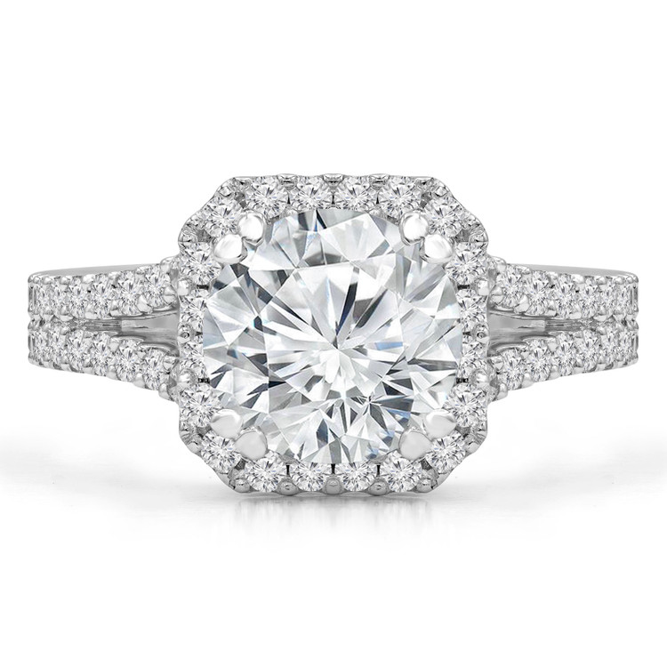3 1/4 CTW Round Diamond Split-Shank Cushion Halo Engagement Ring in 14K White Gold (MD200533)