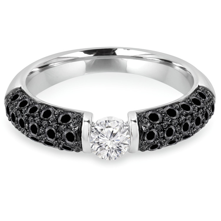 1 1/6 CTW Round Diamond Bar Cocktail Solitaire with Accents Engagement Ring in 14K White Gold (MD200581)