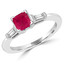 1 3/5 CT Princess Red Ruby Three-Stone V-Prong Cocktail Engagement Ring in 14K White Gold (MD200588)
