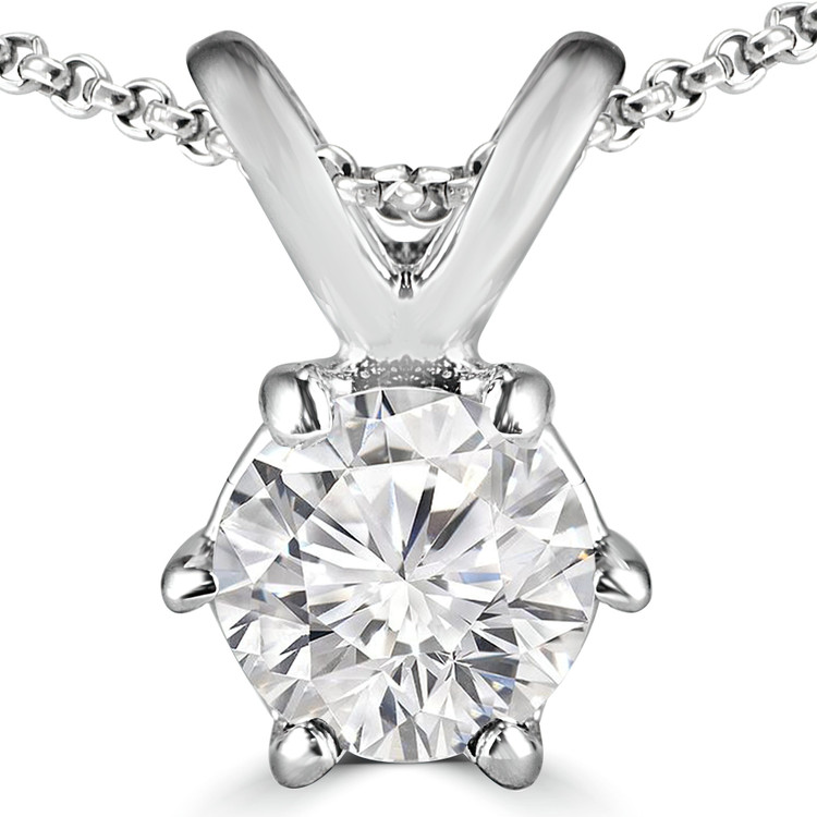1/8 CT Round Diamond 6-Prong Solitaire Pendant Necklace in 14K White Gold (MD200607)