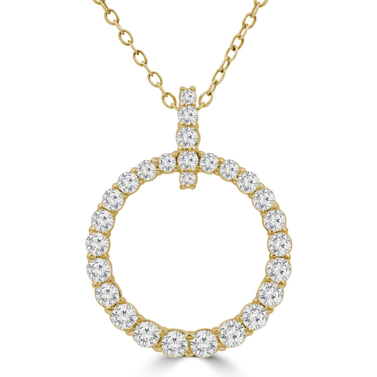 3/4 CTW Round Diamond Circle Pendant Necklace in 14K Yellow Gold (MD210280)