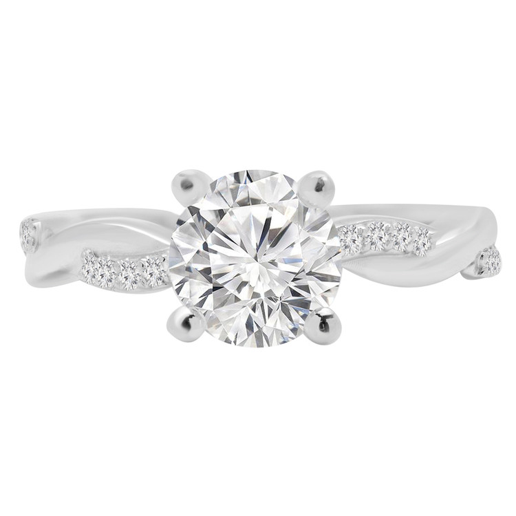1 1/7 CTW Round Diamond Twisted Solitaire with Accents Engagement Ring in 14K White Gold (MD210308)