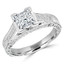 7/8 CTW Princess Diamond Vintage Cathedral Solitaire with Accents Engagement Ring in 14K White Gold (MD210317)