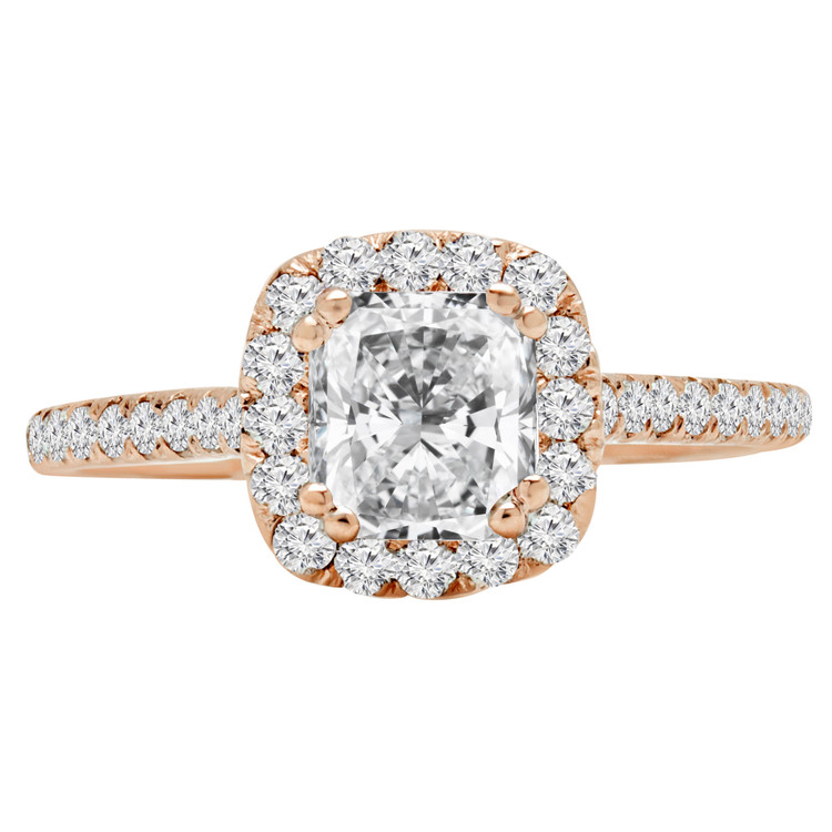 1 1/3 CTW Cushion Diamond Cathedral Cushion Halo Engagement Ring in 14K Rose Gold with Accents (MD210284)