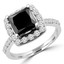 3 3/5 CTW Princess Black Diamond Cathedral Cushion Halo Engagement Ring in 14K White Gold With accents (MD210291)