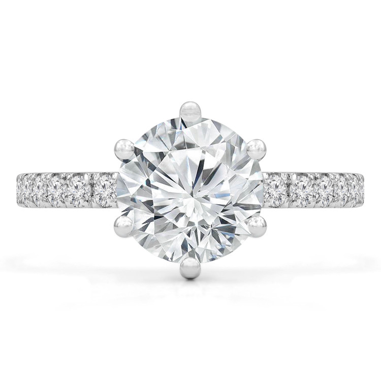 2 CTW Round Diamond Hidden Halo Solitaire with Accents Engagement Ring in 14K White Gold (MD210326)