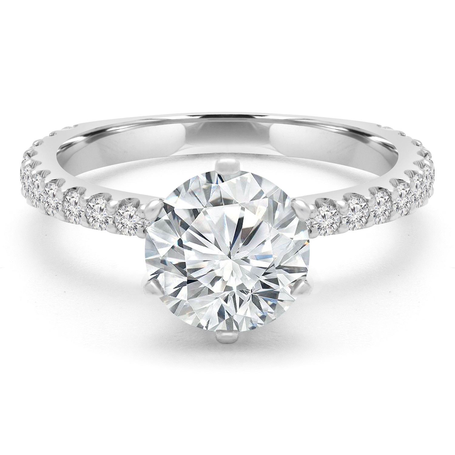 2 1/6 CTW Round Diamond 6-Prong Solitaire with Accents Engagement Ring in 14K White Gold (MD210334)