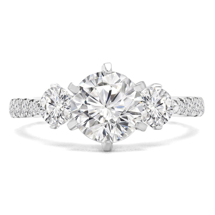 2 1/10 CTW Round Diamond 6-Prong Tapered Three-Stone Engagement Ring in 14K White Gold with Accents (MD210338)