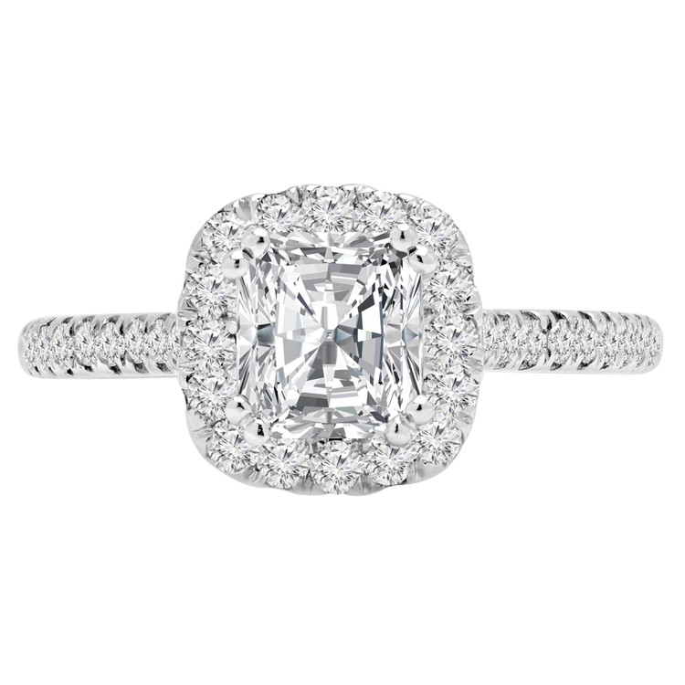 1 CTW Radiant Diamond Cathedral Cushion Halo Engagement Ring in 14K White Gold (MD210346)