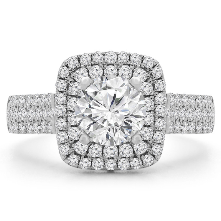 1 3/4 CTW Round Diamond Three-row Double Cushion Halo Engagement Ring in 14K White Gold (MD210353)