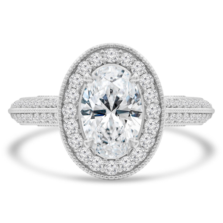 1 2/5 CTW Oval Diamond Vintage Two-row Oval Halo Engagement Ring in 14K White Gold with Accents (MD210357)