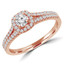 2/3 CTW Round Diamond Split Shank Cushion Halo Engagement Ring in 14K Rose Gold (MD210365)
