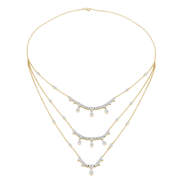 2 1/2 CTW Round Diamond Three-row Necklace in 14K Yellow Gold (MDR210026)