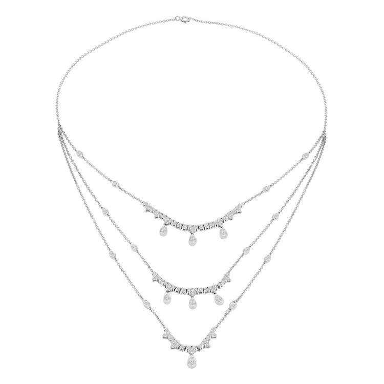 2 1/2 CTW Round Diamond Three-row Necklace in 14K White Gold (MDR210027)