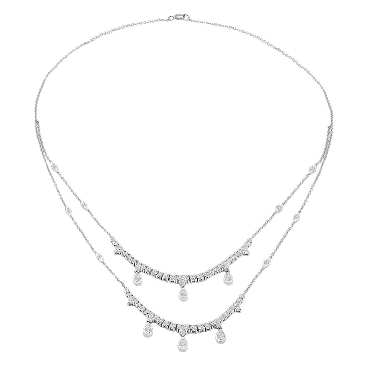 2 1/2 CTW Round Diamond Two-row Necklace in 14K White Gold (MDR210035)