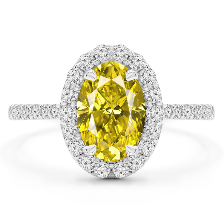 2 1/4 CTW Round Yellow Diamond Open Bridge Oval Halo Engagement Ring in 14K White Gold (MD210393)