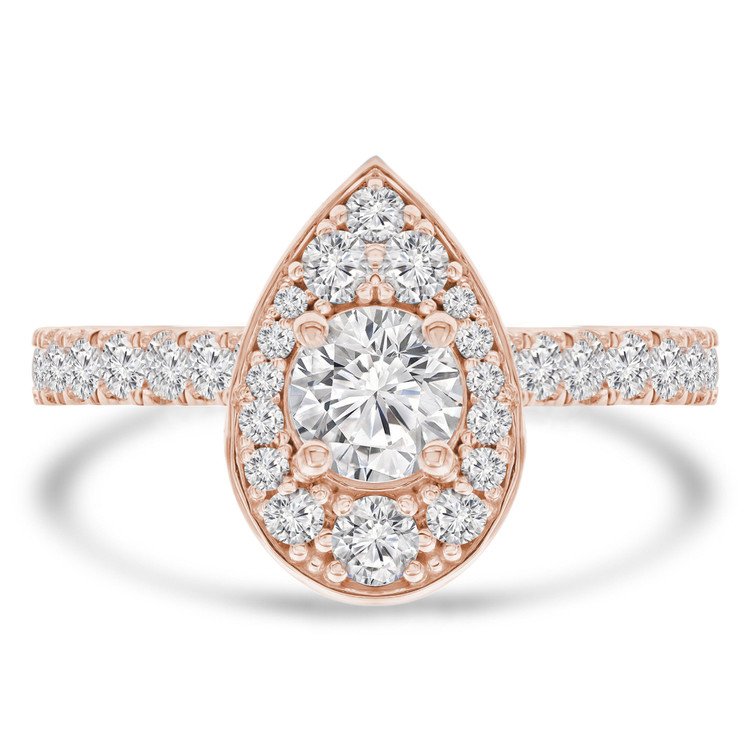 1 1/8 CTW Round Diamond Pear Halo Engagement Ring in 14K Rose Gold with Accents (MD210404)