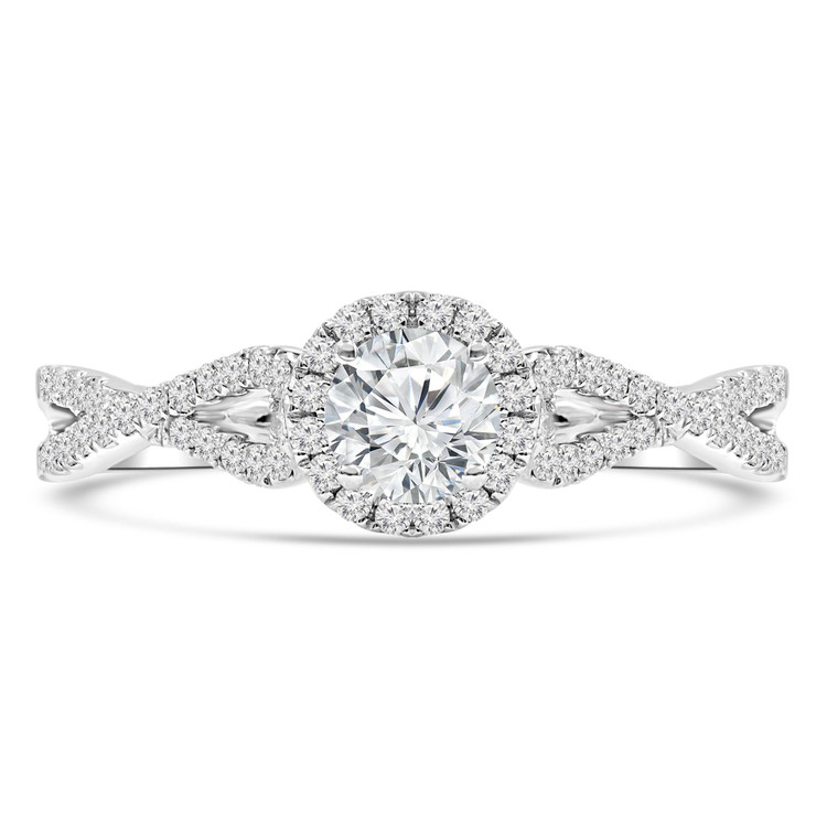 1/2 CTW Round Diamond Braided Halo Engagement Ring in 18K White Gold (MD210419)