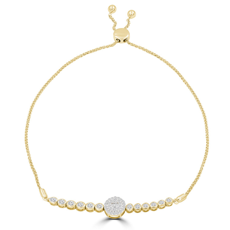 3/5 CTW Round Diamond Double-Halo Bezel Set Chain Bracelet in 14K Yellow Gold (MDR210131)