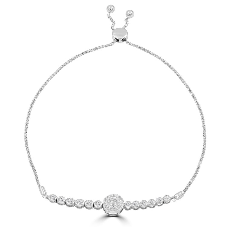 3/5 CTW Round Diamond Double-Halo Bezel Set Chain Bracelet in 14K White Gold (MDR210132)