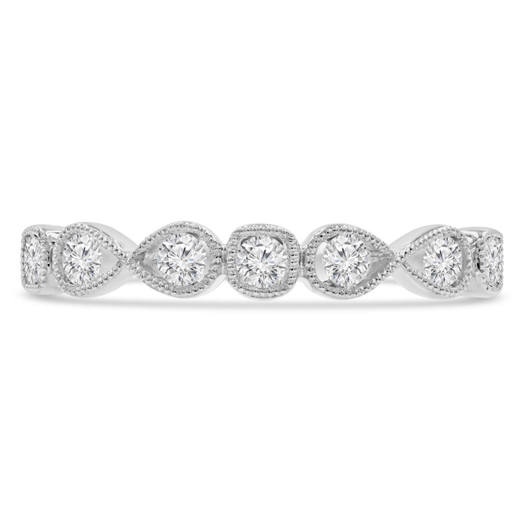 1/4 CTW Round Diamond Vintage Semi-Eternity Wedding Band Ring in 14K White Gold (MDR210147)