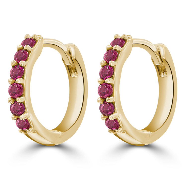 1/4 CTW Round Red Ruby Huggie Earrings in 14K Yellow Gold (MDR210152)
