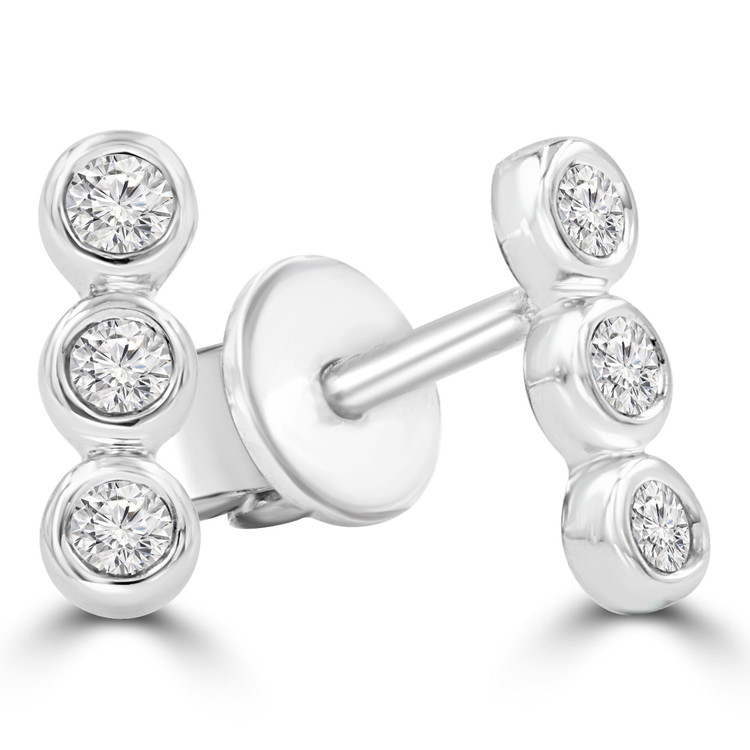 1/10 CTW Round Diamond Three-stone Bezel Set Stud Earrings in 14K White Gold (MDR210155)