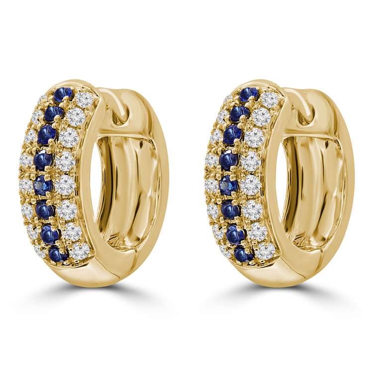 1/2 CTW Round Blue Sapphire Three Row Huggie Earrings in 14K Yellow Gold (MDR210165)
