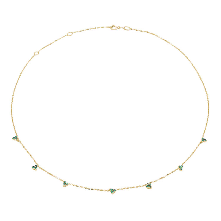 1/7 CTW Round Green Emerald Triangle Cluster Necklace in 14K Yellow Gold **Adjustable** (MDR210184)