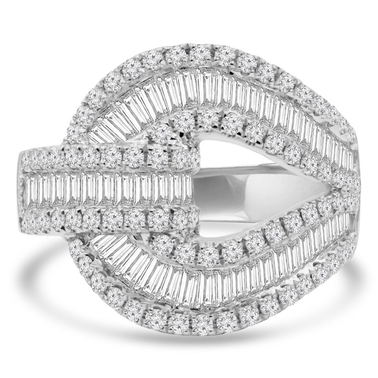 1 1/2 CTW Baguette Diamond Cross-over Loop Cocktail Ring in 18K White Gold (MDR220006)