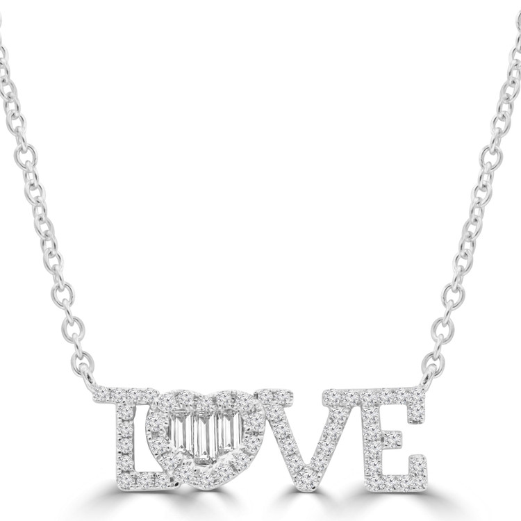 1/4 CTW Baguette Diamond LOVE Necklace in 18K White Gold (MDR220026)